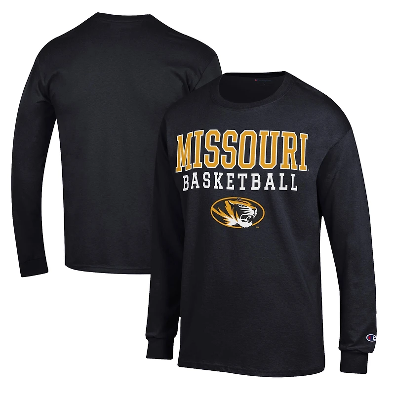 Men's Champion Black Missouri Tigers Basketball Stack Long Sleeve T-Shirt