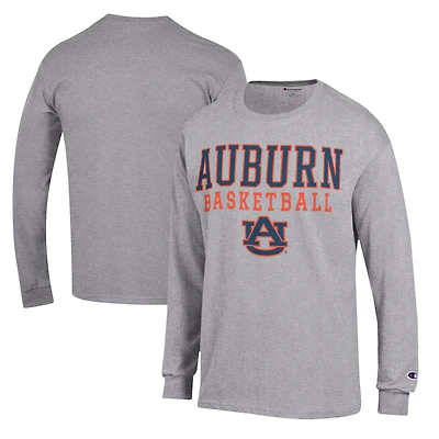 Men's Champion Heather Gray Auburn Tigers Basketball Stack Long Sleeve T-Shirt
