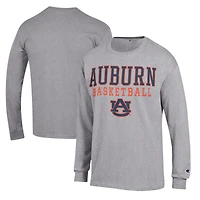 Men's Champion Heather Gray Auburn Tigers Basketball Stack Long Sleeve T-Shirt