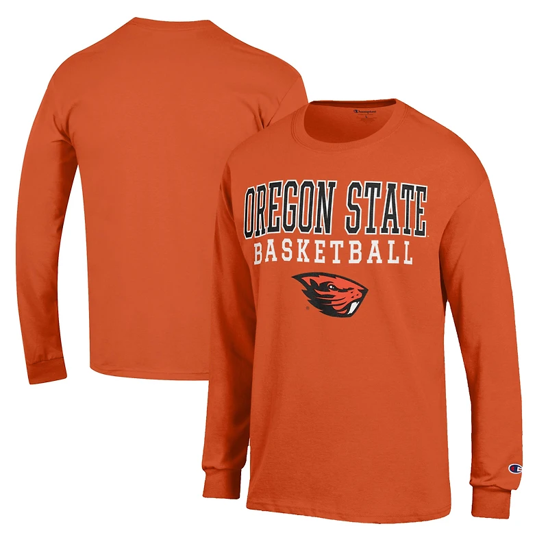 Men's Champion Orange Oregon State Beavers Basketball Stack Long Sleeve T-Shirt