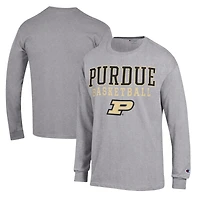 Men's Champion Heather Gray Purdue Boilermakers Basketball Stack Long Sleeve T-Shirt