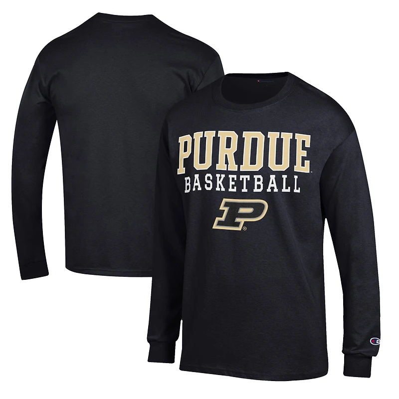 Men's Champion Black Purdue Boilermakers Basketball Stack Long Sleeve T-Shirt