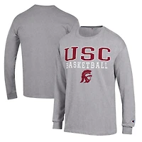 Men's Champion Heather Gray USC Trojans Basketball Stack Long Sleeve T-Shirt