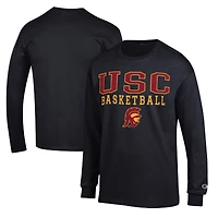 Men's Champion Black USC Trojans Basketball Stack Long Sleeve T-Shirt