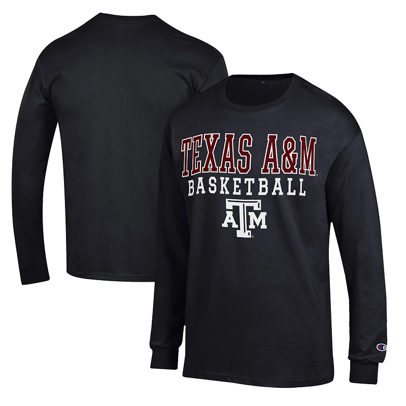 Men's Champion Black Texas A&M Aggies Basketball Stack Long Sleeve T-Shirt