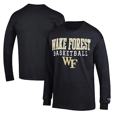 Men's Champion Black Wake Forest Demon Deacons Basketball Stack Long Sleeve T-Shirt