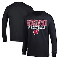 Men's Champion Black Wisconsin Badgers Basketball Stack Long Sleeve T-Shirt