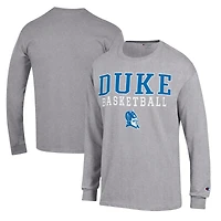 Men's Champion Heather Gray Duke Blue Devils Basketball Stack Long Sleeve T-Shirt