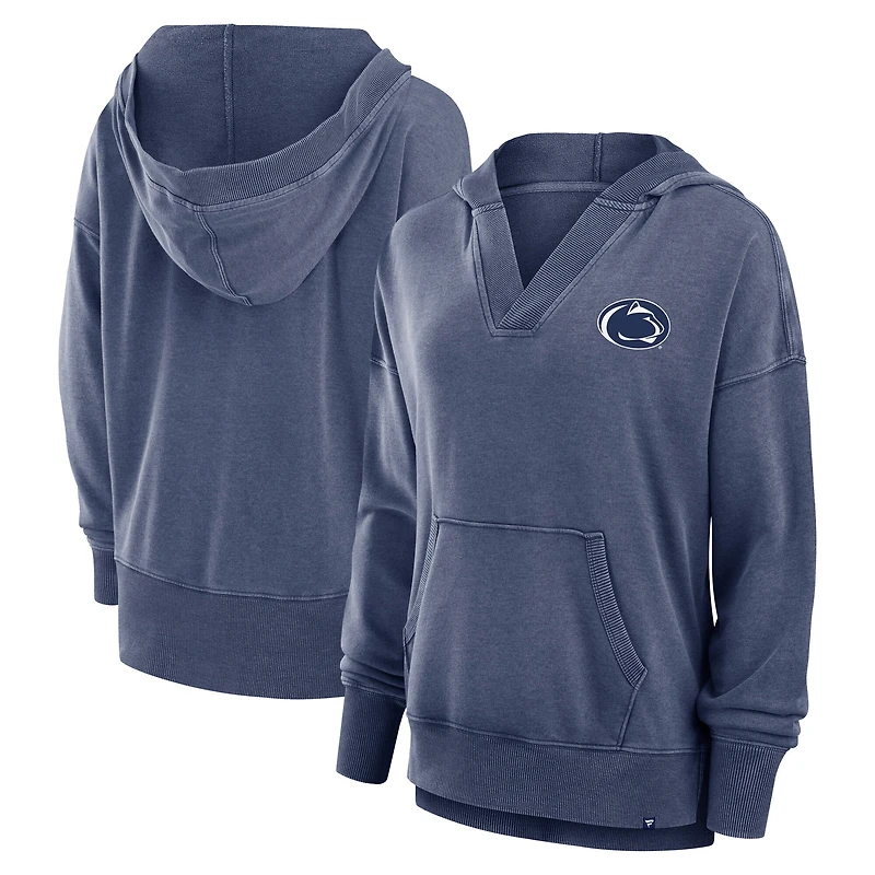 Women's Fanatics Navy Penn State Nittany Lions Initiative Snow Wash French Terry V-Neck Pullover Hoodie