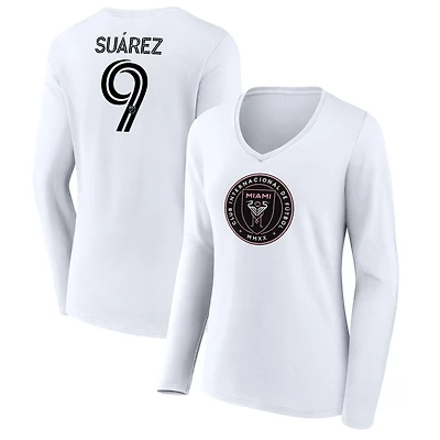 Women's Luis Suárez White Inter Miami CF Team Authentic Player Name & Number Long Sleeve V-Neck T-Shirt