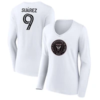Women's Luis Suárez White Inter Miami CF Team Authentic Player Name & Number Long Sleeve V-Neck T-Shirt
