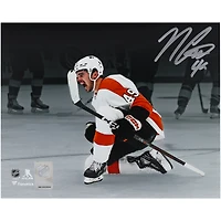 Noah Cates Philadelphia Flyers Autographed 8" x 10" White Jersey Celebrating Spotlight Photograph