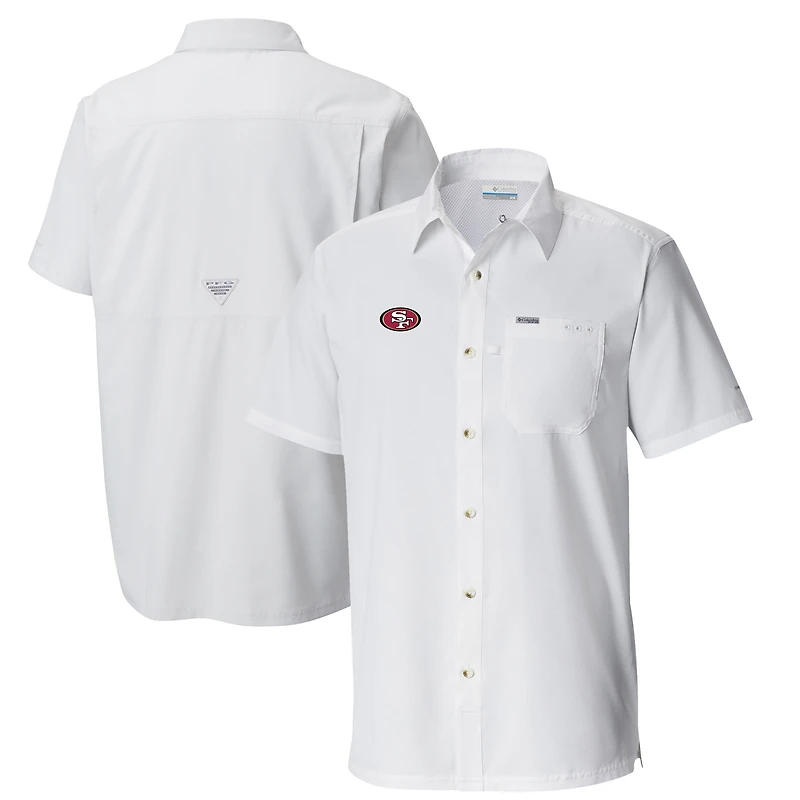 Men's Columbia White San Francisco 49ers Slack Tide Omni-Wick Button-Up Camp Shirt