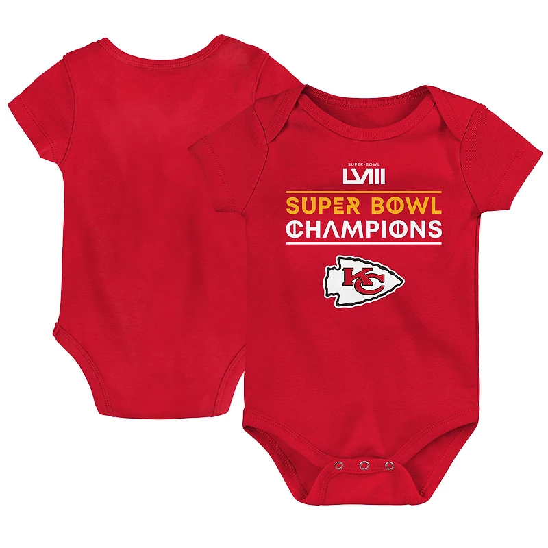 Infant Red Kansas City Chiefs Super Bowl LVIII Champions Stack Bodysuit