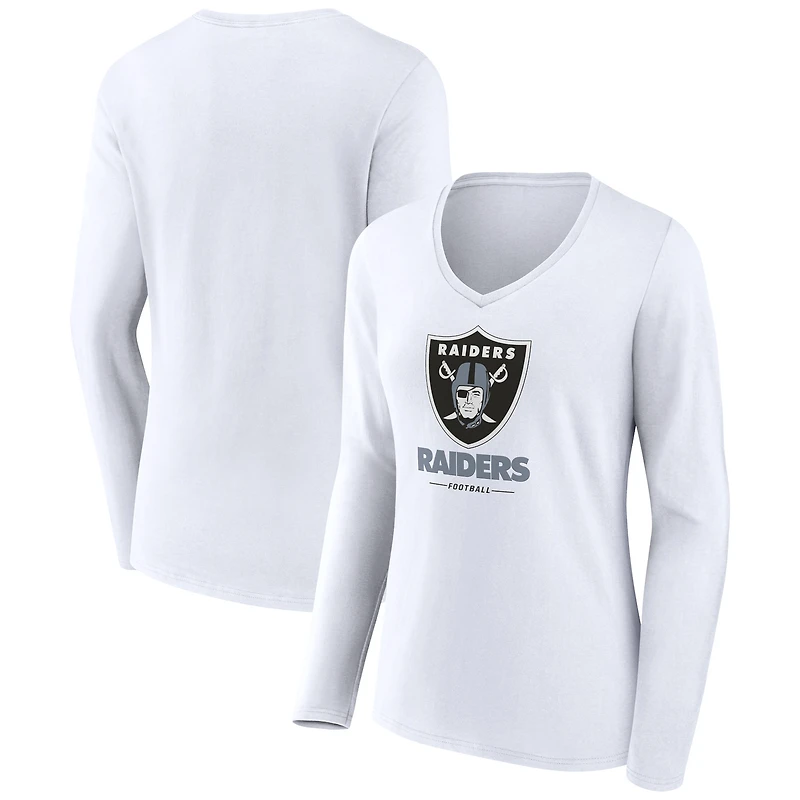 Women's White Las Vegas Raiders Team Lockup Long Sleeve V-Neck T-Shirt