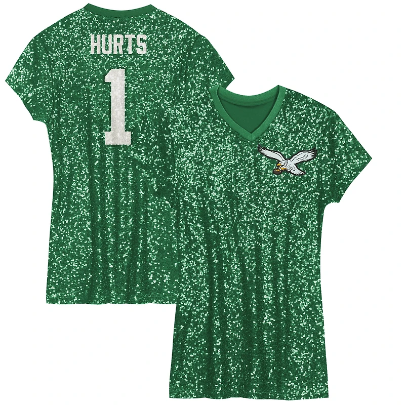 Girls Youth Jalen Hurts Kelly Green Philadelphia Eagles Sequin Player Name & Number V-Neck Dress