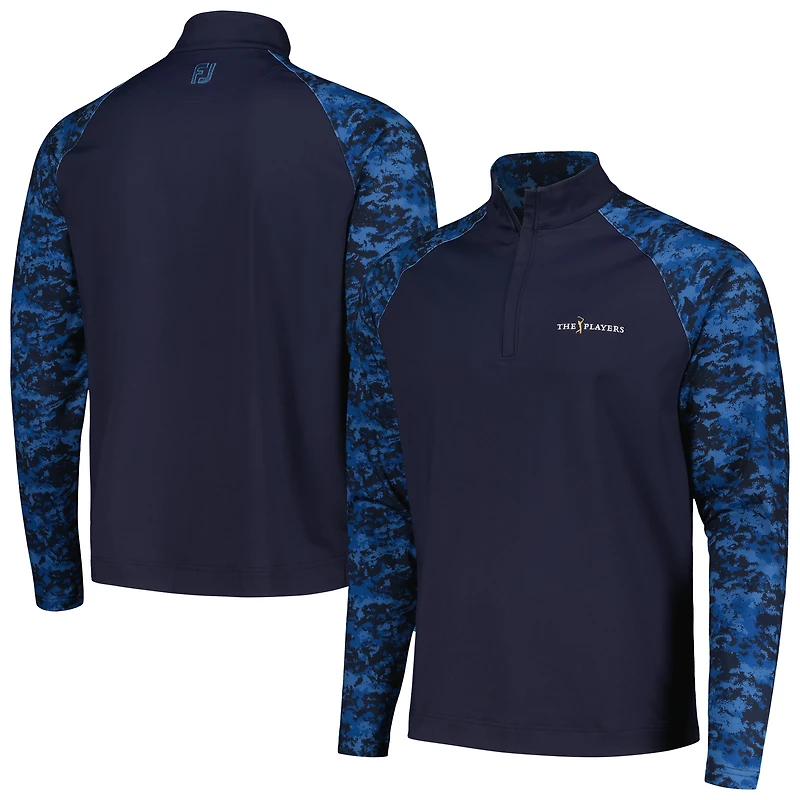 Men's FootJoy Navy THE PLAYERS Camo Color Block Raglan Midlayer Quarter-Zip Top