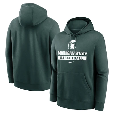 Men's Nike Green Michigan State Spartans Basketball Stack Club Fleece Pullover