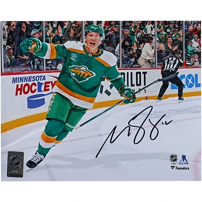 Matthew Boldy Minnesota Wild Autographed 8" x 10" Green Alternate Jersey Celebration Photograph