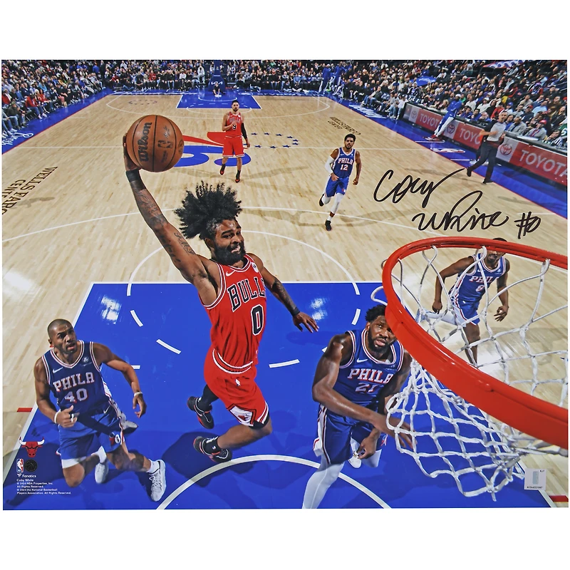 Coby White Chicago Bulls Autographed 16" x 20" Dunk vs. Philadelphia 76ers Photograph