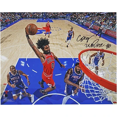 Coby White Chicago Bulls Autographed 16" x 20" Dunk vs. Philadelphia 76ers Photograph