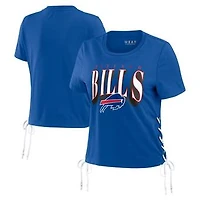 Women's WEAR by Erin Andrews Royal Buffalo Bills Lace Up Side Modest Cropped T-Shirt