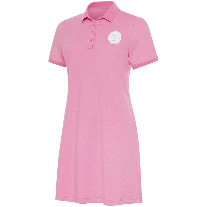 Women's Antigua Pink Boston Bruins White Logo Play Through Polo Dress