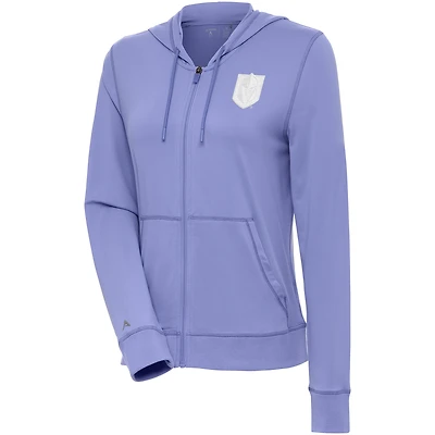 Women's Antigua Lavender Vegas Golden Knights White Logo Advance Full-Zip Hoodie