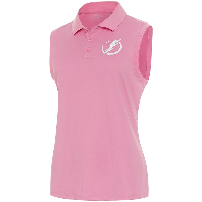 Women's Antigua Coral Tampa Bay Lightning White Logo Sleeveless Recap Polo