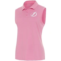 Women's Antigua Coral Tampa Bay Lightning White Logo Sleeveless Recap Polo