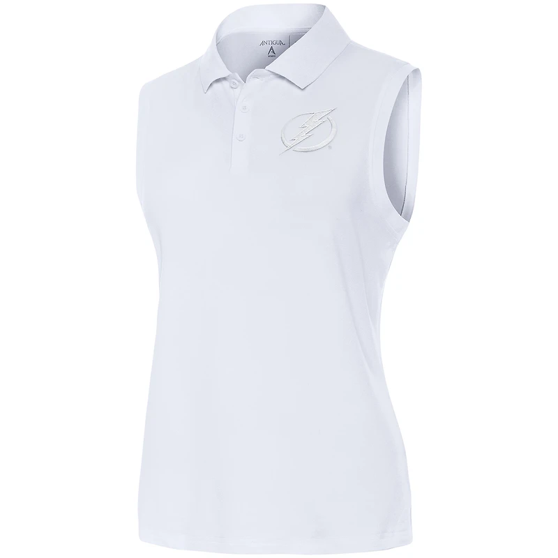 Women's Antigua White Tampa Bay Lightning White Logo Sleeveless Recap Polo