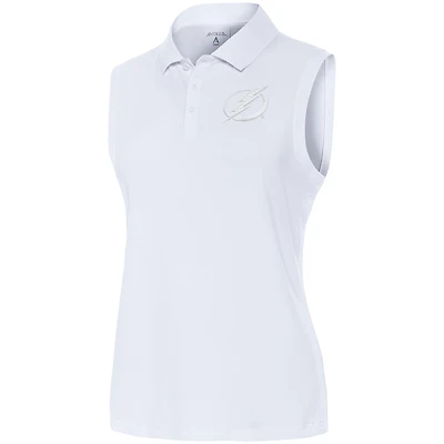 Women's Antigua White Tampa Bay Lightning White Logo Sleeveless Recap Polo