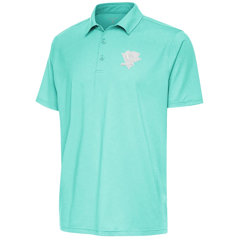 Men's Antigua  Heather Aqua Pittsburgh Penguins White Logo Par 3 Polo