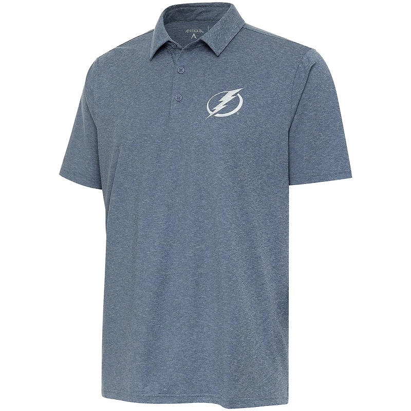 Men's Antigua  Heather Navy Tampa Bay Lightning White Logo Par 3 Polo
