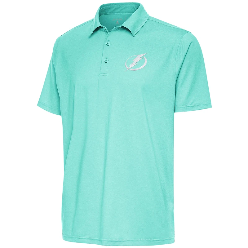 Men's Antigua  Heather Aqua Tampa Bay Lightning White Logo Par 3 Polo