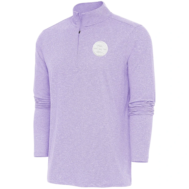 Men's Antigua Lavender Boston Bruins White Logo Hunk Quarter-Zip Pullover
