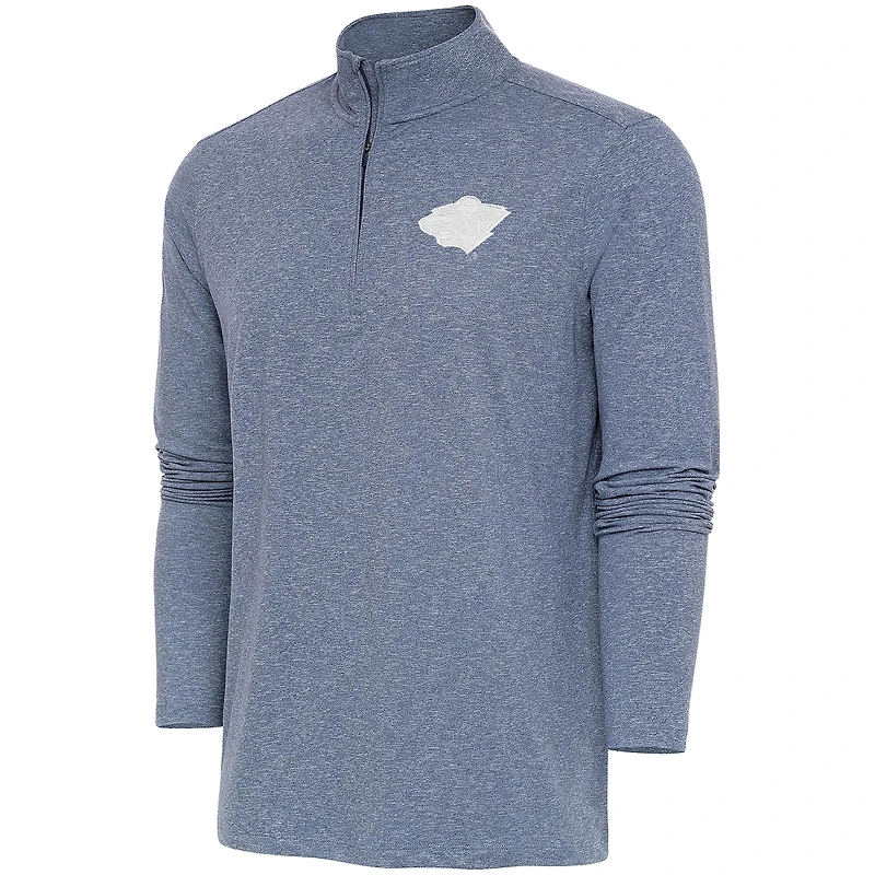 Men's Antigua  Heather Navy Minnesota Wild White Logo Hunk Quarter-Zip Pullover