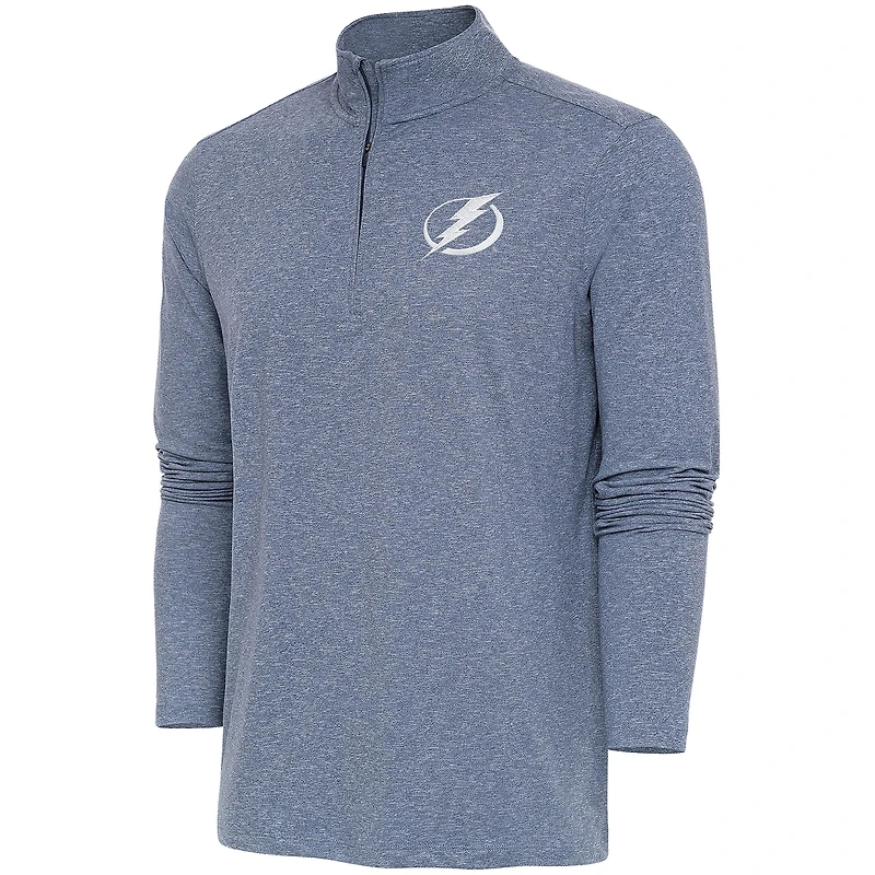 Men's Antigua  Heather Navy Tampa Bay Lightning White Logo Hunk Quarter-Zip Pullover