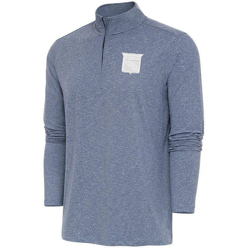 Men's Antigua  Heather Navy New York Rangers White Logo Hunk Quarter-Zip Pullover