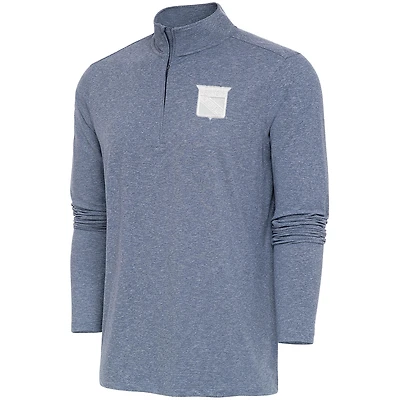 Men's Antigua  Heather Navy New York Rangers White Logo Hunk Quarter-Zip Pullover