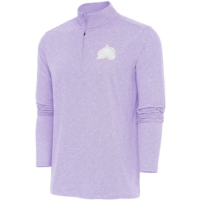 Men's Antigua Lavender Colorado Avalanche White Logo Hunk Quarter-Zip Pullover