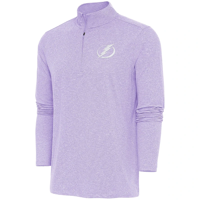 Men's Antigua Lavender Tampa Bay Lightning White Logo Hunk Quarter-Zip Pullover