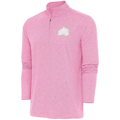 Men's Antigua Pink Colorado Avalanche White Logo Hunk Quarter-Zip Pullover