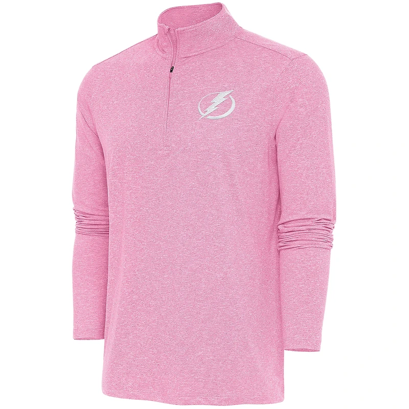 Men's Antigua Pink Tampa Bay Lightning White Logo Hunk Quarter-Zip Pullover