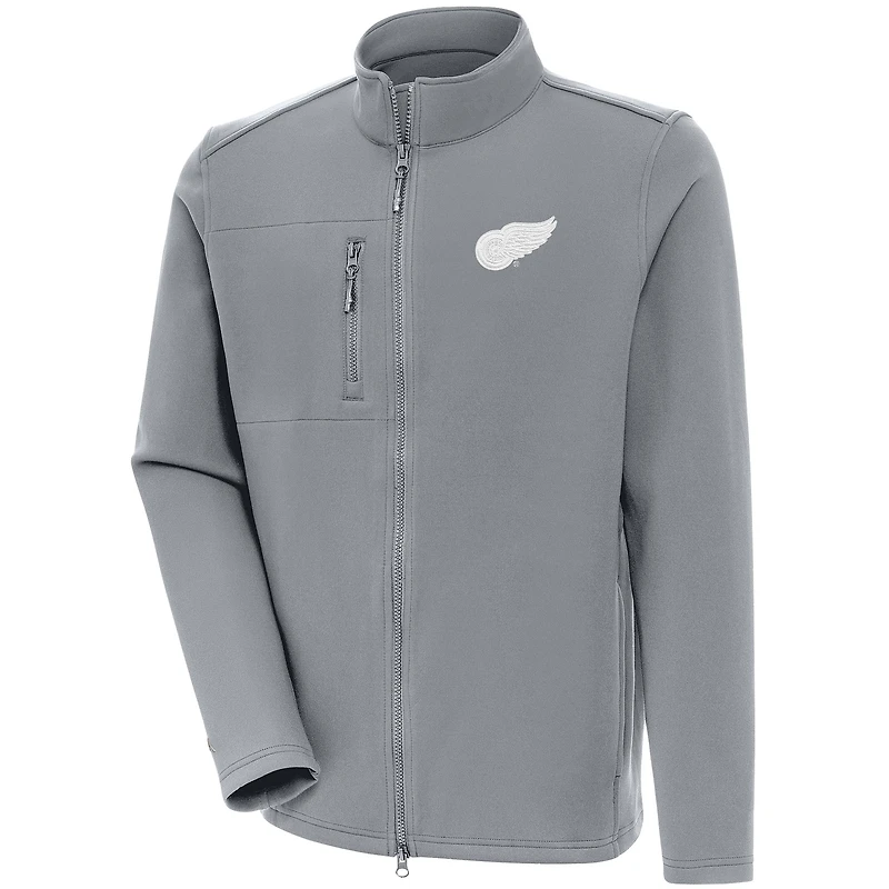 Men's Antigua Gray Detroit Red Wings White Logo Objection Full-Zip Jacket