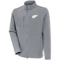 Men's Antigua  Gray Detroit Red Wings White Logo Objection Full-Zip Jacket