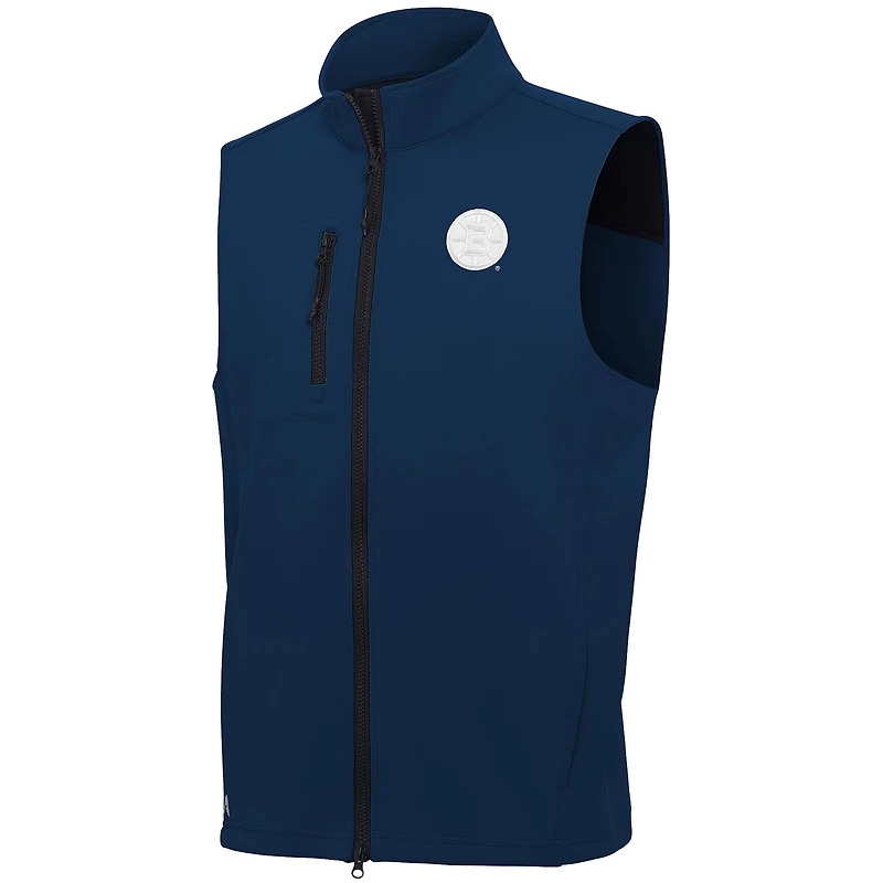 Men's Antigua  Navy Boston Bruins White Logo Demand Full-Zip Vest