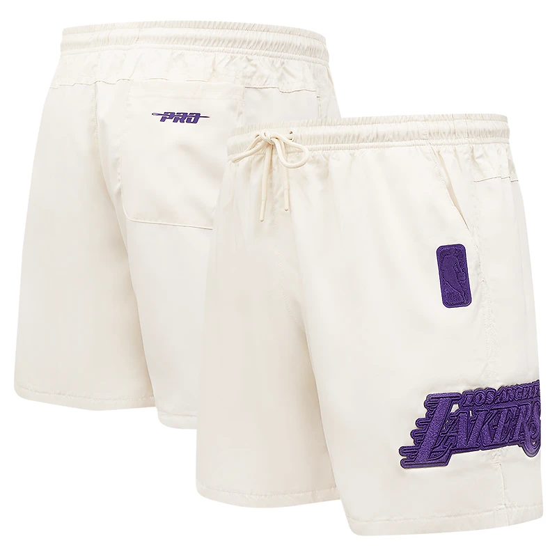 Men's Pro Standard Cream Los Angeles Lakers Triple Tonal Woven Shorts