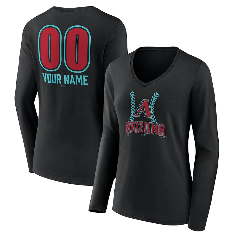 Women's  Black Arizona Diamondbacks Personalized Name & Number Fastball Long Sleeve V-Neck T-Shirt