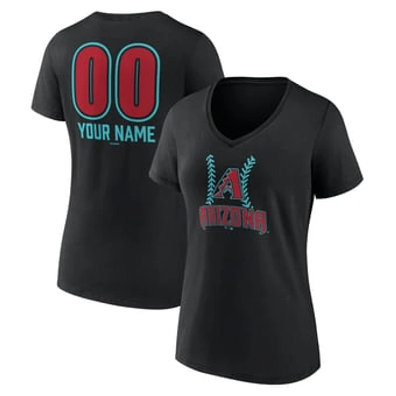Women's Black Arizona Diamondbacks Personalized Name & Number Fastball V-Neck T-Shirt